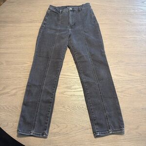 Express Black Denim Slim Super High Rise Front Seam Jeans Sz 6R 90's Punk Rock